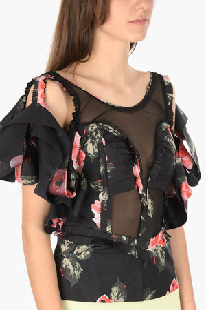 MM0 Crop-Top mit Blumenprint und Illusionsausschnitt