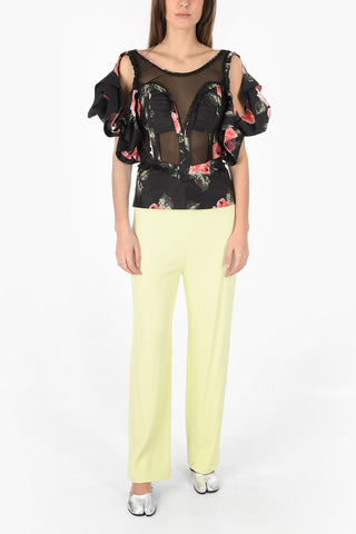 MM0 Crop-Top mit Blumenprint und Illusionsausschnitt
