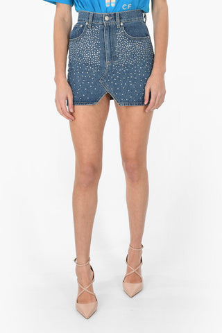 Minigonna in denim con cristalli