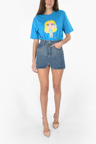 Minigonna in denim con cristalli