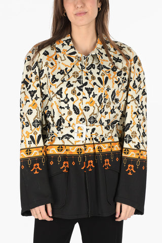 MM0 Geometric Pattern Jacket with Concealed Button Placket and Belt