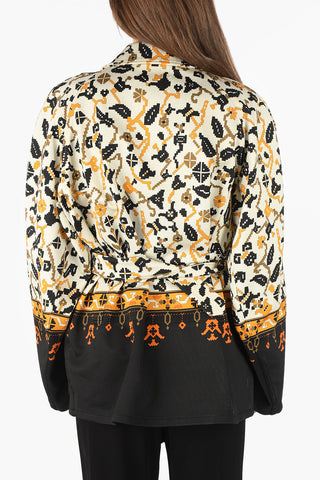 MM0 Geometric Pattern Jacket with Concealed Button Placket and Belt