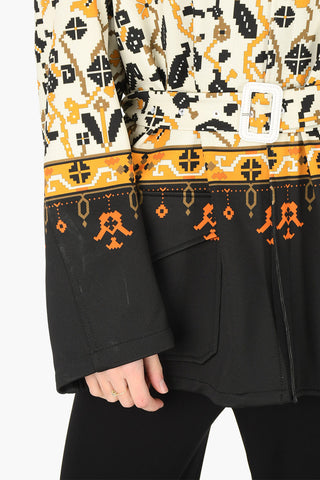 MM0 Geometric Pattern Jacket with Concealed Button Placket and Belt