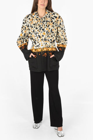 MM0 Geometric Pattern Jacket with Concealed Button Placket and Belt