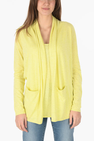 Cardigan in misto Lino e Cotone Senza Bottoni con Tasche a Toppa
