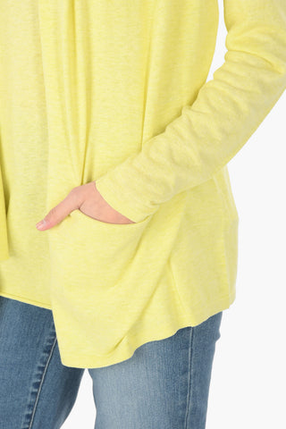 Cardigan in misto Lino e Cotone Senza Bottoni con Tasche a Toppa