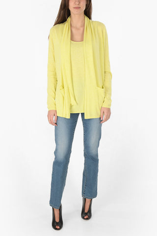 Cardigan in misto Lino e Cotone Senza Bottoni con Tasche a Toppa