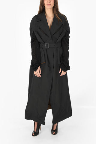 MM0 cut out details maxi coat with belt