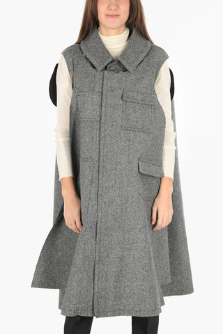 MM0 Plain Herringbone Cape with Cut-Out Details