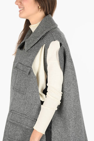 MM0 Plain Herringbone Cape with Cut-Out Details