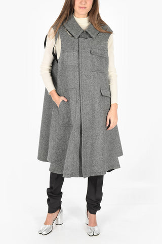 MM0 Plain Herringbone Cape with Cut-Out Details