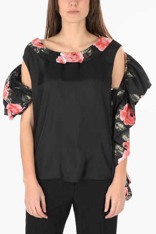 MM0 top stampa floreale in seta cold-shoulder