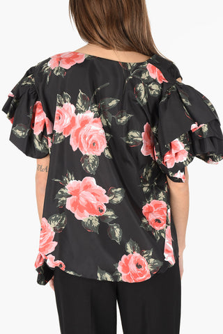 MM0 top stampa floreale in seta cold-shoulder