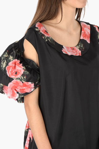 MM0 top stampa floreale in seta cold-shoulder