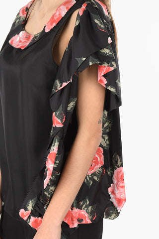 MM0 top stampa floreale in seta cold-shoulder