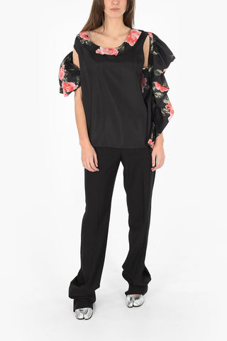 MM0 top stampa floreale in seta cold-shoulder