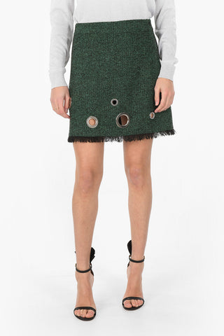 BOUTIQUE Wool blend frayed hems  miniskirt with eyelets