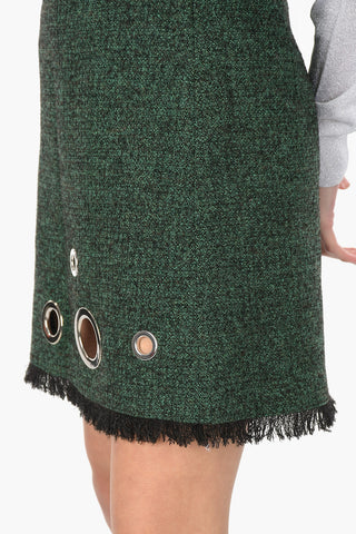 BOUTIQUE Wool blend frayed hems  miniskirt with eyelets