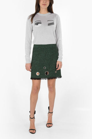 BOUTIQUE Wool blend frayed hems  miniskirt with eyelets