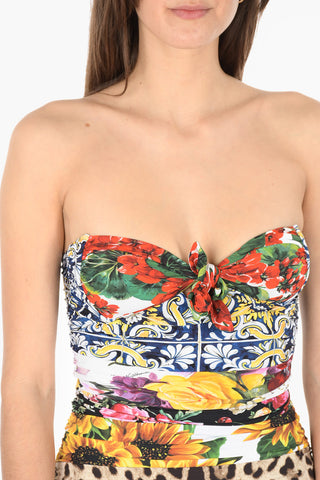 Mix Printed Strapless One-piece Swimsuit with Bow