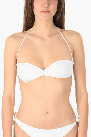 Floral Embroidered Padded Bandeau Bikini Top