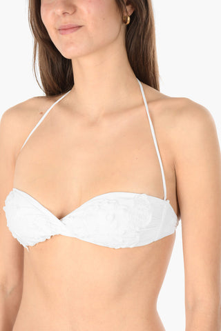 Floral Embroidered Padded Bandeau Bikini Top
