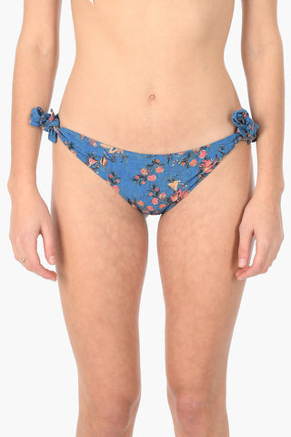 Bikini botton with floral pattern and ribbon clousure