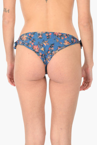 Bikini botton with floral pattern and ribbon clousure