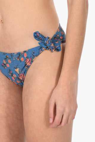 Bikini botton with floral pattern and ribbon clousure