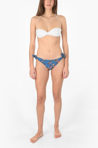 Bikini botton with floral pattern and ribbon clousure