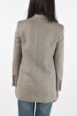 1 Button Peak Lapel Herringbone Wool Blazer