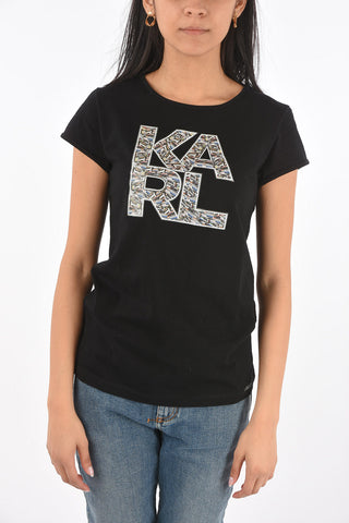 t-shirt girocollo con stampa logo
