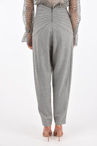 Pantaloni in Lana Herringbone Con Vita a V