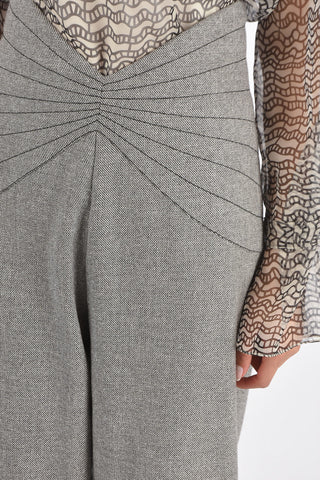 Pantaloni in Lana Herringbone Con Vita a V