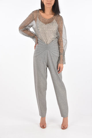 Pantaloni in Lana Herringbone Con Vita a V
