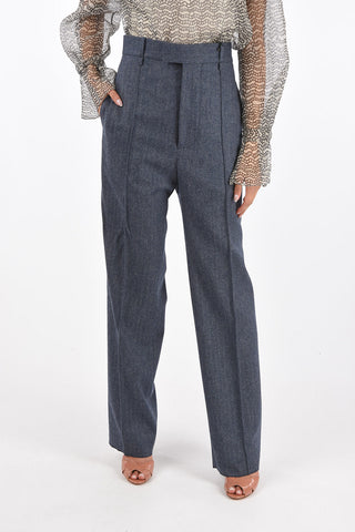 Front Pleated Herringbone Wool Pants