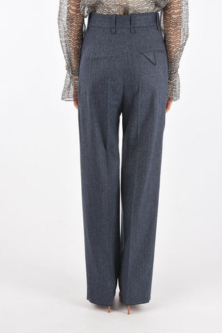 Front Pleated Herringbone Wool Pants