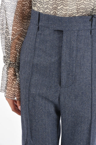 Front Pleated Herringbone Wool Pants