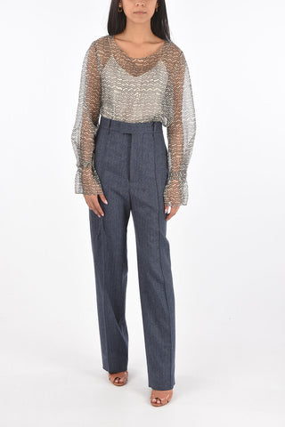 Front Pleated Herringbone Wool Pants