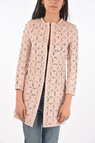 Lace Overcoat with Embossed Leather Applications