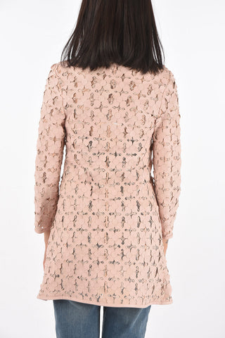 Lace Overcoat with Embossed Leather Applications