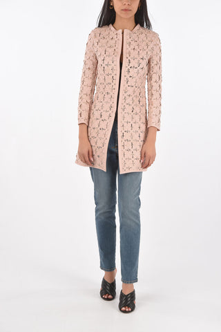 Lace Overcoat with Embossed Leather Applications