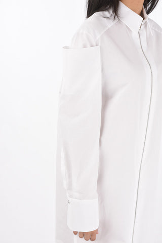 Front Zipped Off-Shoulder Shirt Dress