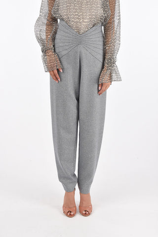 Pantaloni in Lana Herringbone Con Vita a V