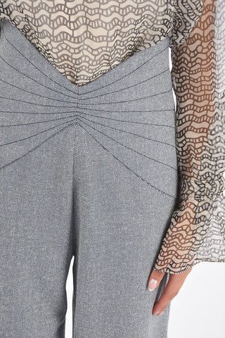 Pantaloni in Lana Herringbone Con Vita a V