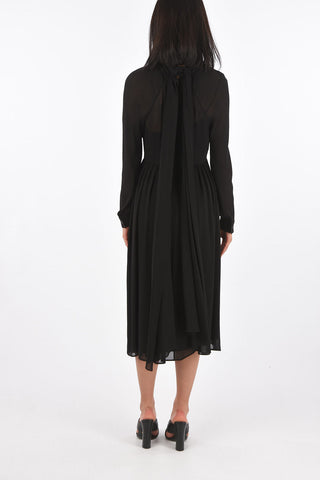 Flared Silk Dress with Back Tied Tie Neck Collar