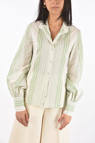 Mandarin Collar Striped Cotton Shirt