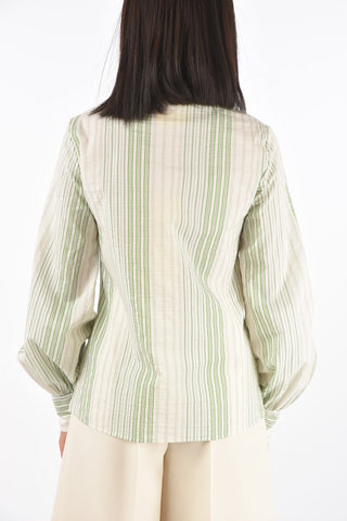 Mandarin Collar Striped Cotton Shirt