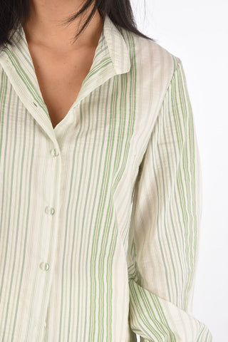 Mandarin Collar Striped Cotton Shirt
