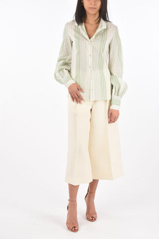 Mandarin Collar Striped Cotton Shirt